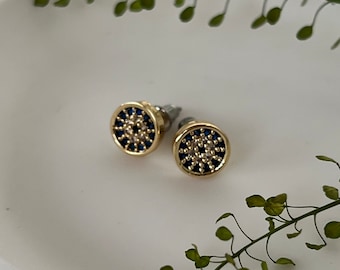 Evil Eye Stud Earrings in Gold or Silver - Gift for her