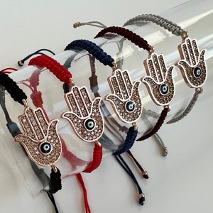 Evil Eye Hamsa Hand Macrame Adjustable Bracelet - Fatima's Hand String Bracelet - Friendship Bracelets - Gift for Her