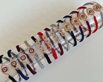 Evil Eye Bracelets - Adjustable Macrame Nazar Bracelet Embedded with Cubic Zirconia Stones - Friendship Bracelets - Minimalist Bracelet Gift