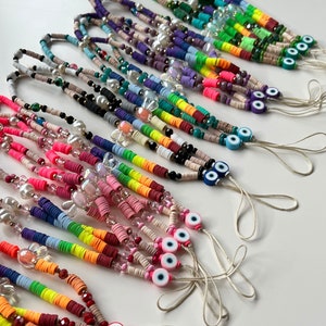 Evil Eye Charm Phone Strap - Rainbow Coloured Phone Lead - Cute Colourful Phone Accessories - New Phone Case Lanyard - Gift for Her