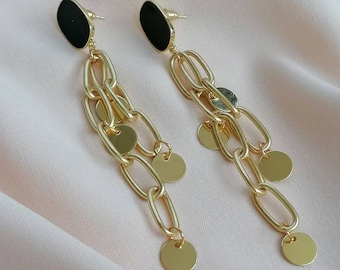 Long gold chain drop earrings