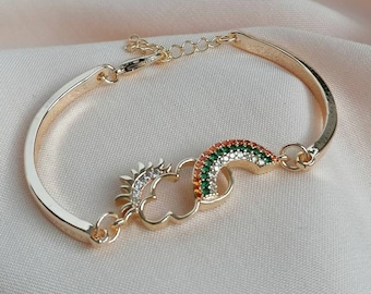 Rainbow & Sun behind the Cloud Gold Bracelet / Gift for Nurse / NHS Appreciation/ Embedded Cubic Zirconia Stones / NHS Heroes Present