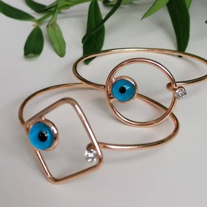 Evil Eye Nazar Bangle in Rose Gold / Gift for Her