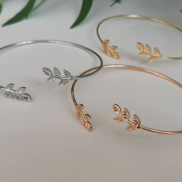 Elegante minimalistische Leaf Cuff Bangle / Cadeau voor haar