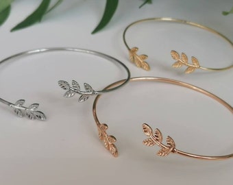 Elegant Minimalist Leaf Cuff Bangle / Gift for her