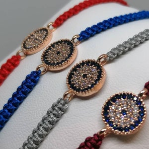 Nazar Evil Eye Adjustable Macrame Bracelet Embedded with Cubic Zirconia Stones