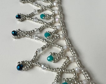 Silver Beaded Statement Necklace - Beaded Unique Necklace for Special Occasions - Unique Glamorous Christmas Gift for Her