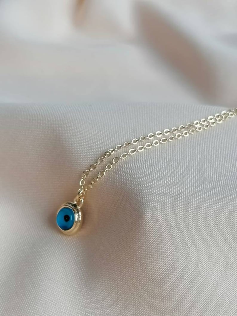 Evil Eye Stacking Shell Necklace in Gold with Resin Bead charm | Etsy