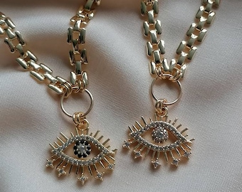 Chunky Evil Eye Necklace with adjustable chain / Stack Necklace / Gold Plated