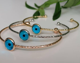 Evil Eye Bangle - Nazar Resin Charm Cuff Bracelet /Rose Gold, Silver or Gold plated/ Evil Eye Jewellery / Bracelet / Gift for Her