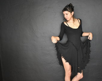 Matrix Tunic in Black, Distressed Hem