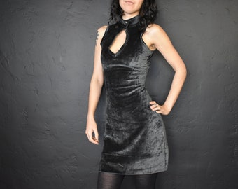 Vestido curto com decote em forma de fechadura - Cinza-escuro - Edição Limitada em tecido de veludo de bambu - Último tamanho PP