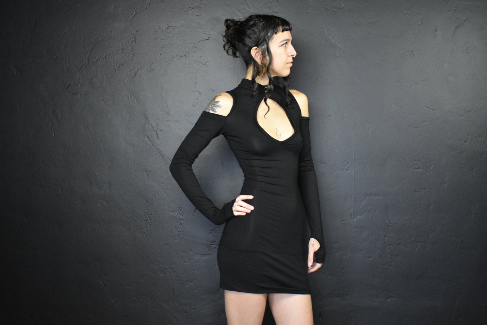 Long Black Dress Thumb Holes - Etsy