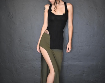 Long Slit Skirt - Olive