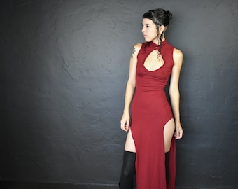 Vestido con abertura en el ojo de la cerradura - Rojo rubí