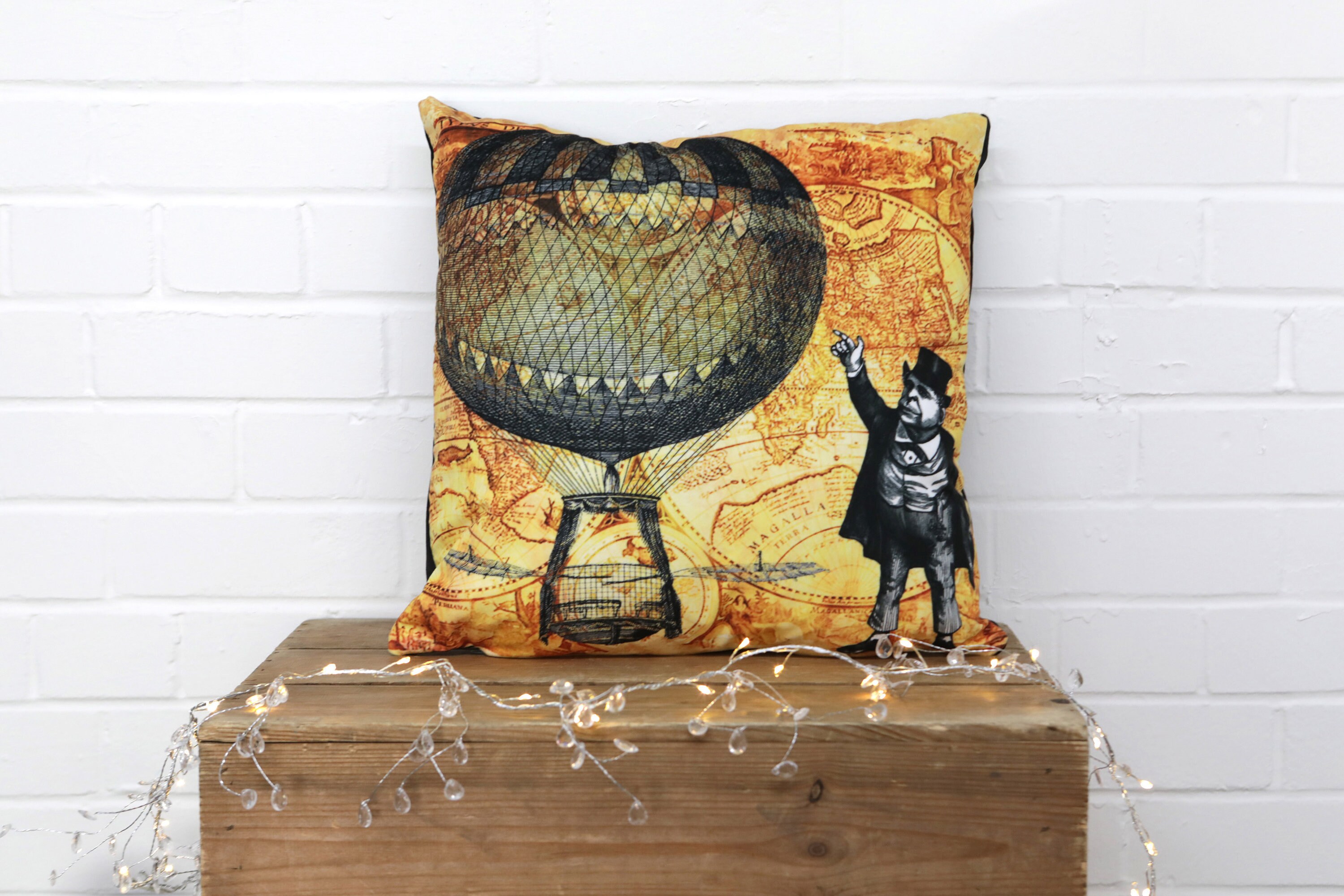 Steampunk Balloon VELVET Cushion 45cm X 45cm Cushions Pillows
