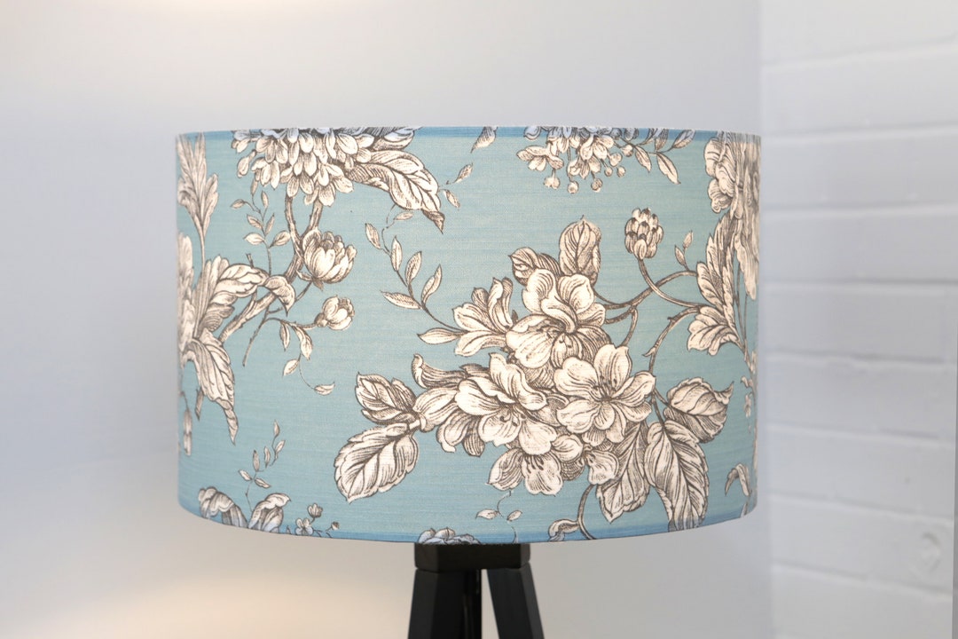 Blue Lampshade Flowers Floral 25cm 30cm 40cm Drum Lamp Shade Etsy UK
