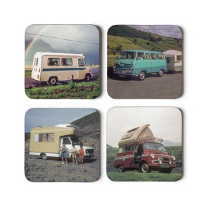 Set of 4 Vintage Camper Van - Campervan Bedford CF Thames Ford Transit Bedford Classic Camper Van Honovi Kitsch Republic Set 12