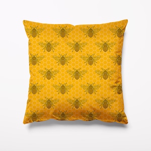Yellow Small Bee GARDEN CUSHION - Waterproof - Outdoor - Water Resistant - Cushions Pillows - 18&quot; Square, 45cm x 45cm