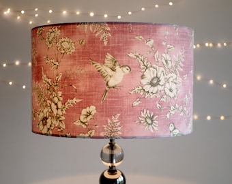 Pink Bird Lampshade  30cm 40cm Drum Lamp shade - Vintage Birds Lamp Shade, Dusky Pink, Handmade Home Decor Ceiling Lamp Table Lamp