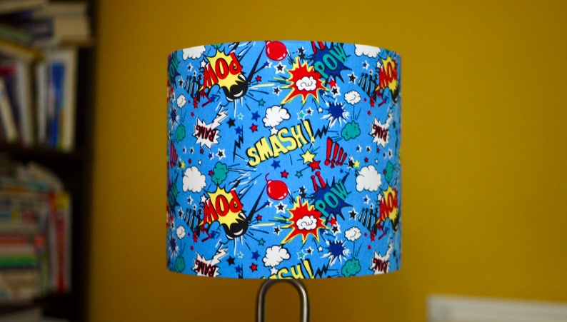 Superhero Blue Lampshade 20cm 25cm 30cm 40cm Drum Lamp Shade 40cm Drum Lamp Shade, Superhero Floor Lamp