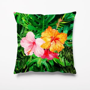 Tropical Hula Green Floral GARDEN CUSHION - Waterproof - Outdoor - Water Resistant - Cushions Pillows - 18&quot; Square, 45cm x 45cm