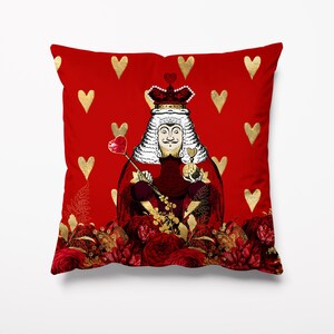 Alice in Wonderland King of Hearts GARDEN CUSHION - Waterproof - Outdoor - Water Resistant - Cushions Pillows - 18&quot; Square, 45cm x 45cm Red