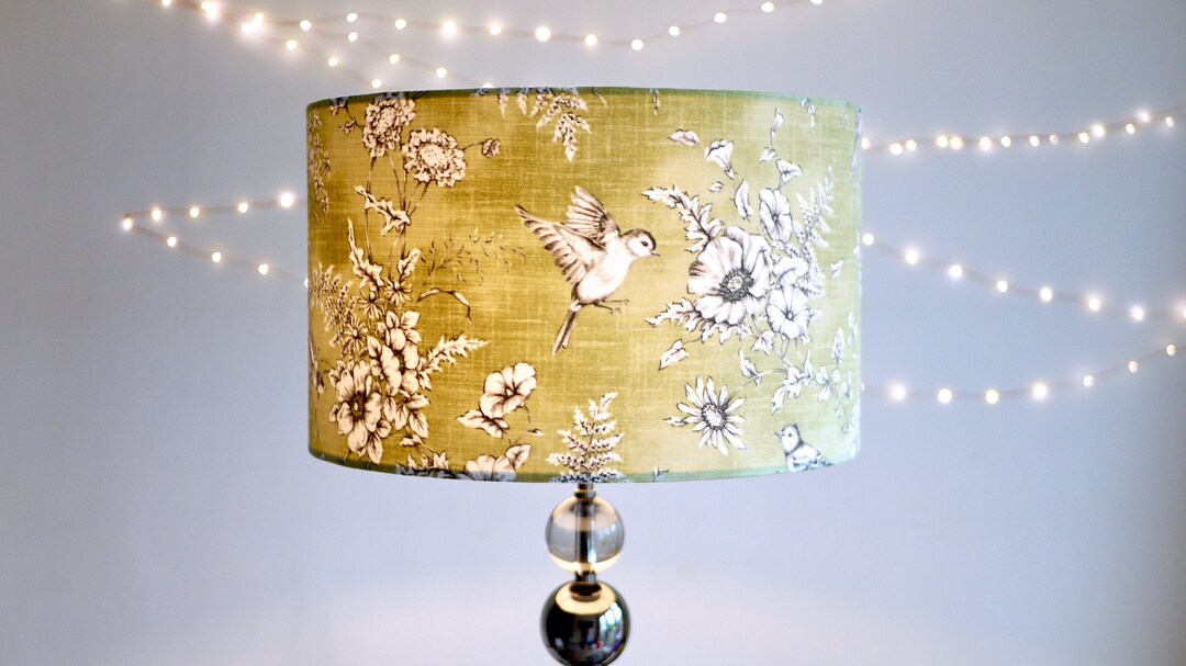 Green Bird Lampshade 20cm 25cm 30cm 40cm Drum Lamp Shade Vintage Birds