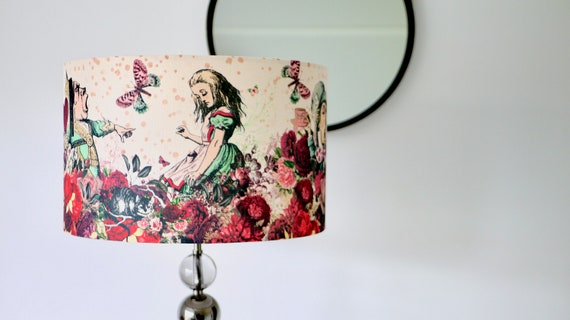 Alice in Wonderland Burgandy Red Lampshade Drum Lamp Shade 20cm 25cm 30cm 40cm Mad Hatters Tea Party Table Lamp Pendant Lamp Ceiling Shade