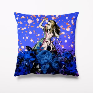 Alice in Wonderland GARDEN CUSHION - Waterproof - Outdoor - Water Resistant - Cushions Pillows - 18&quot; Square, 45cm x 45cm Blue Garden Cushion