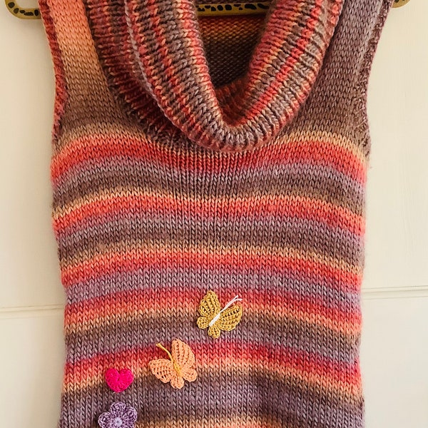 Jumper Handmade Handknitted one off unique Autumn Colours Cowl Sleeveless Jumper 30” Chest size 8- 10