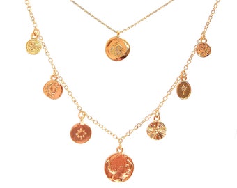 Necklace 2 rows medallions gilded fine gold