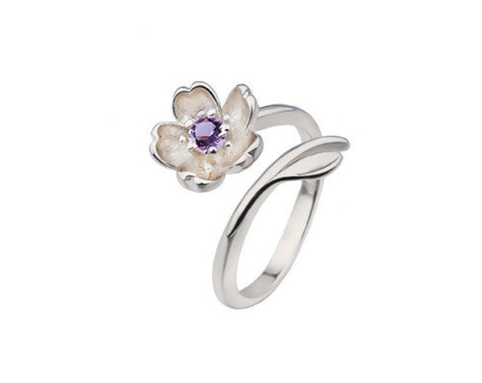 Silver ring 925 amethyst zircon flower