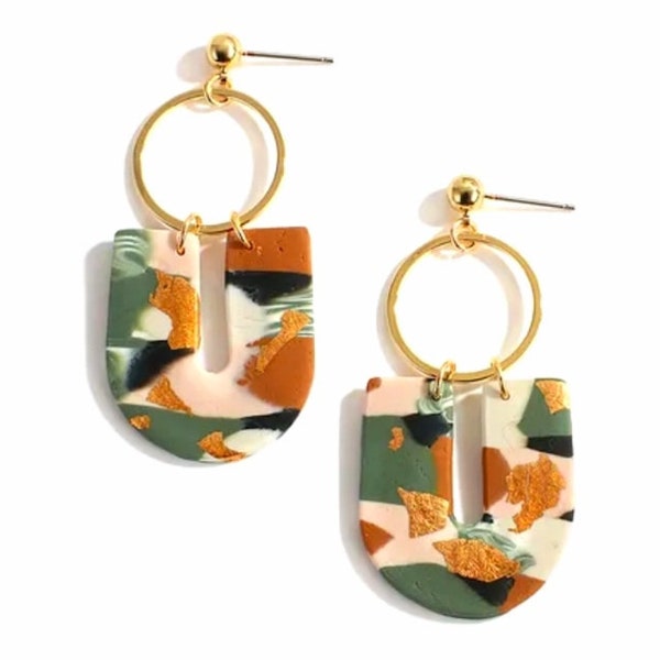 Boucles d'oreilles graphiques U argile polymère feuille d'or cadeau femme