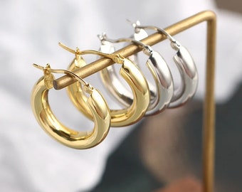 Thick hallmarked 925 silver hoop earrings, silver or vermeil of your choice