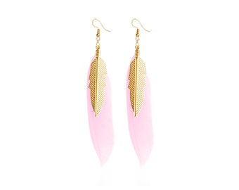 Pink feather and brass rings