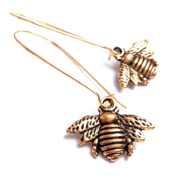 Boucles d'oreilles abeilles laiton vieil or