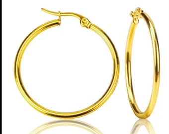 Large rose gold or gold stainless steel hoop earrings