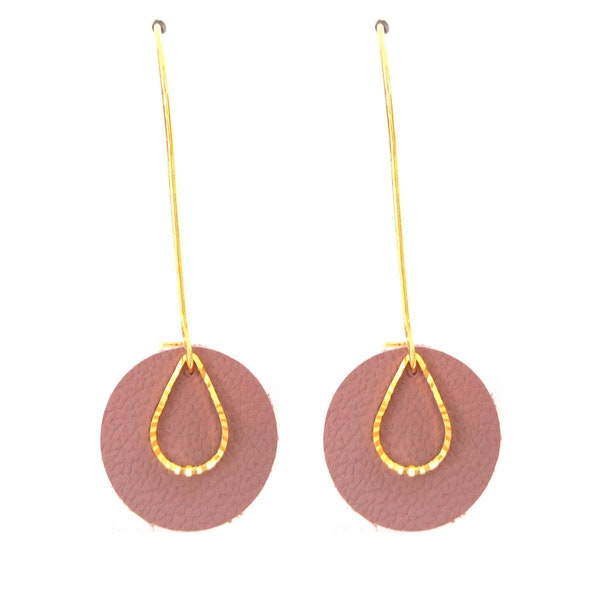 Boucles cuir marron glacé bois de rose pop