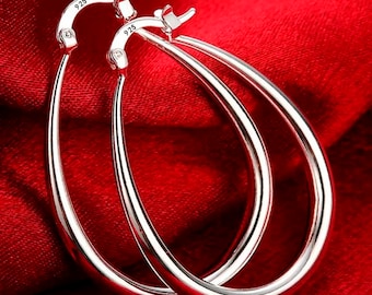 925 silver hoop earrings with elongated oval hallmarks