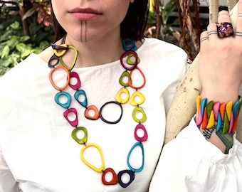 Tagua Seed Statement Necklace, Eco-Friendly Adjustable Long Necklace