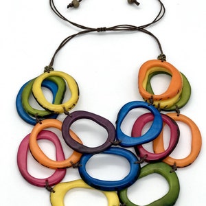 statement Necklace, 3-layer necklace, handmade, eco-friendly, gift for her, tagua jewelry, organic necklace, adjustable necklace, necklace