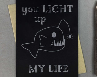 Angler Fish Love Card | Metallic Letterpress Anniversary Card