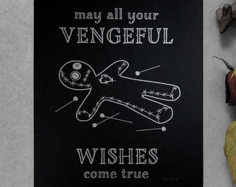 Voodoo doll letterpress print | goth decor witchy gift