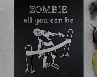 Zombie motivational poster / letterpress print goth decor zombie art