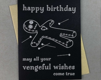 Funny Voodoo Doll Birthday Card | Goth Witch Letterpress greeting