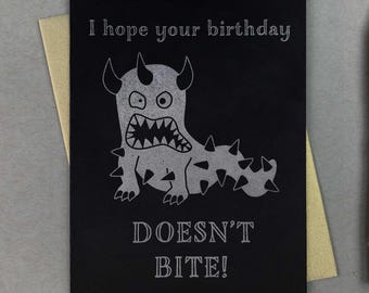 Monster Birthday Card | Metallic Ink Letterpress Greeting, Spooky Goth Style