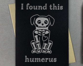 Funny Dog Skeleton Card | Metallic Letterpress, Goth Friend Card