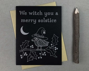 Winter solstice card / witchy holiday card / Crow card / letterpress card