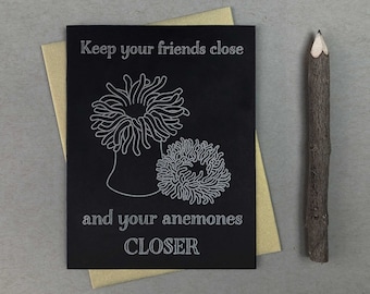 Funny friend card / letterpress card / Sea anemone / marine biology card